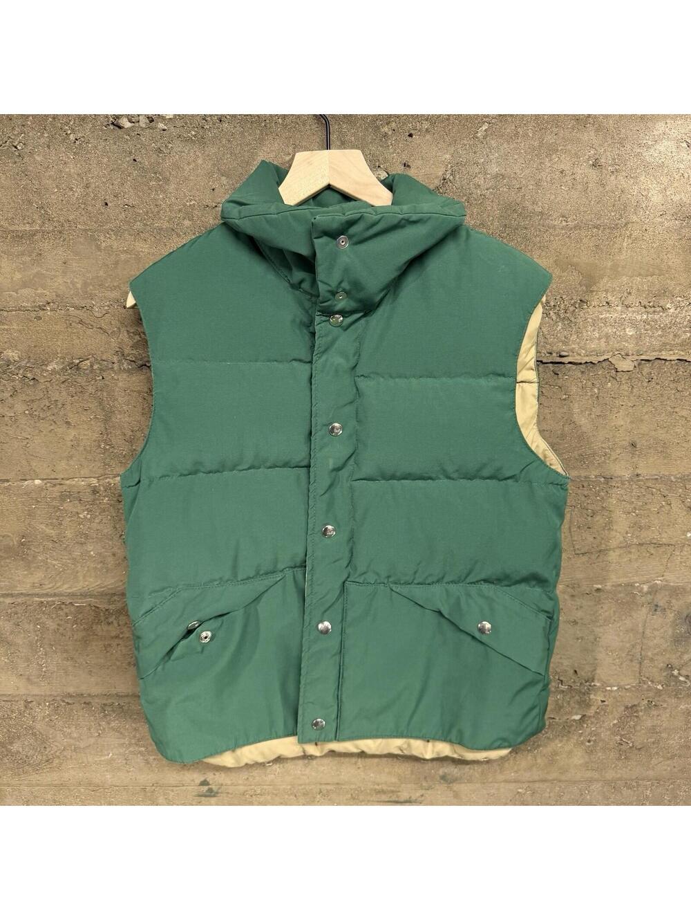JCPenney Vtg Down Fill Green/Yellow Men’s M Snap Button Puffer Vest 1970s 70s